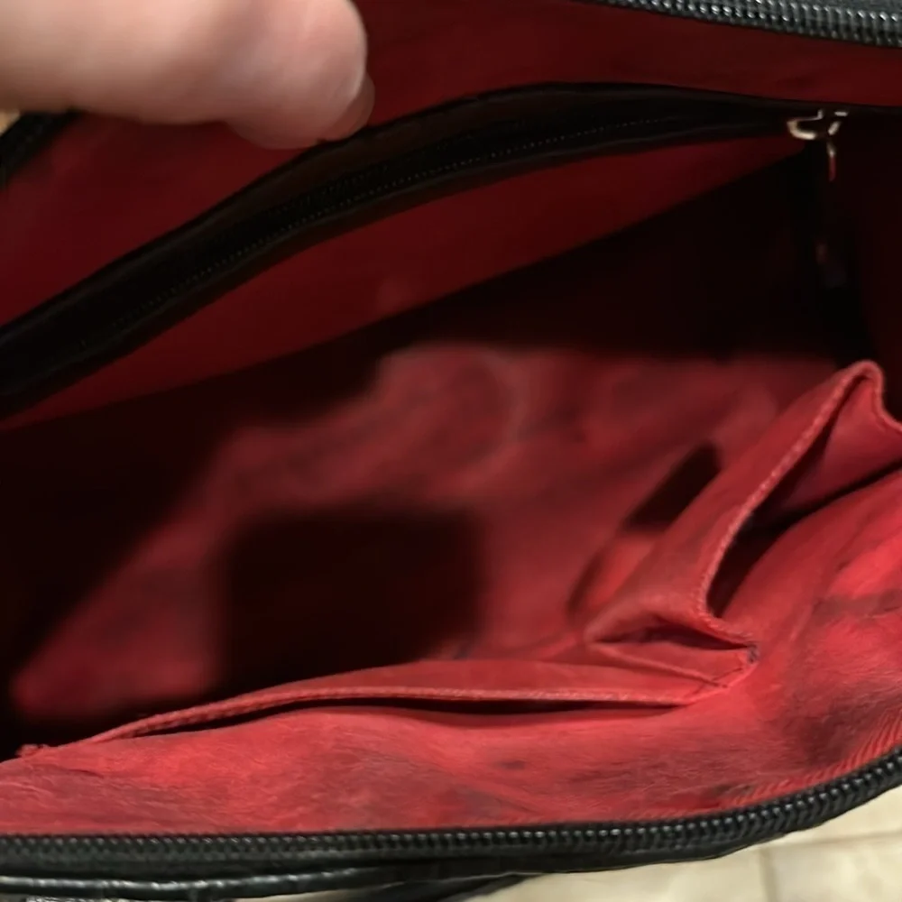 Mickey and Minnie black leather purse red inside